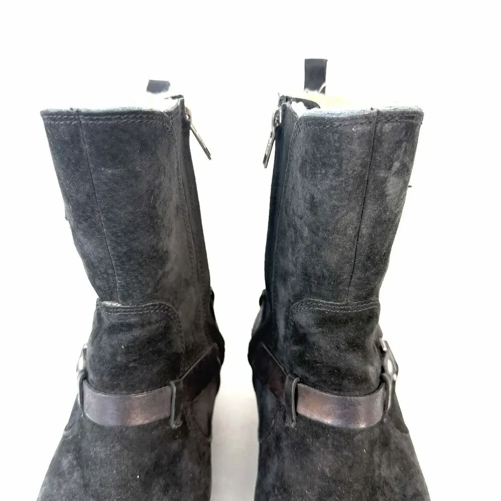 UGG Australia ENDELL Black Waterproof Suede Logo Biker Boots US 8 5604